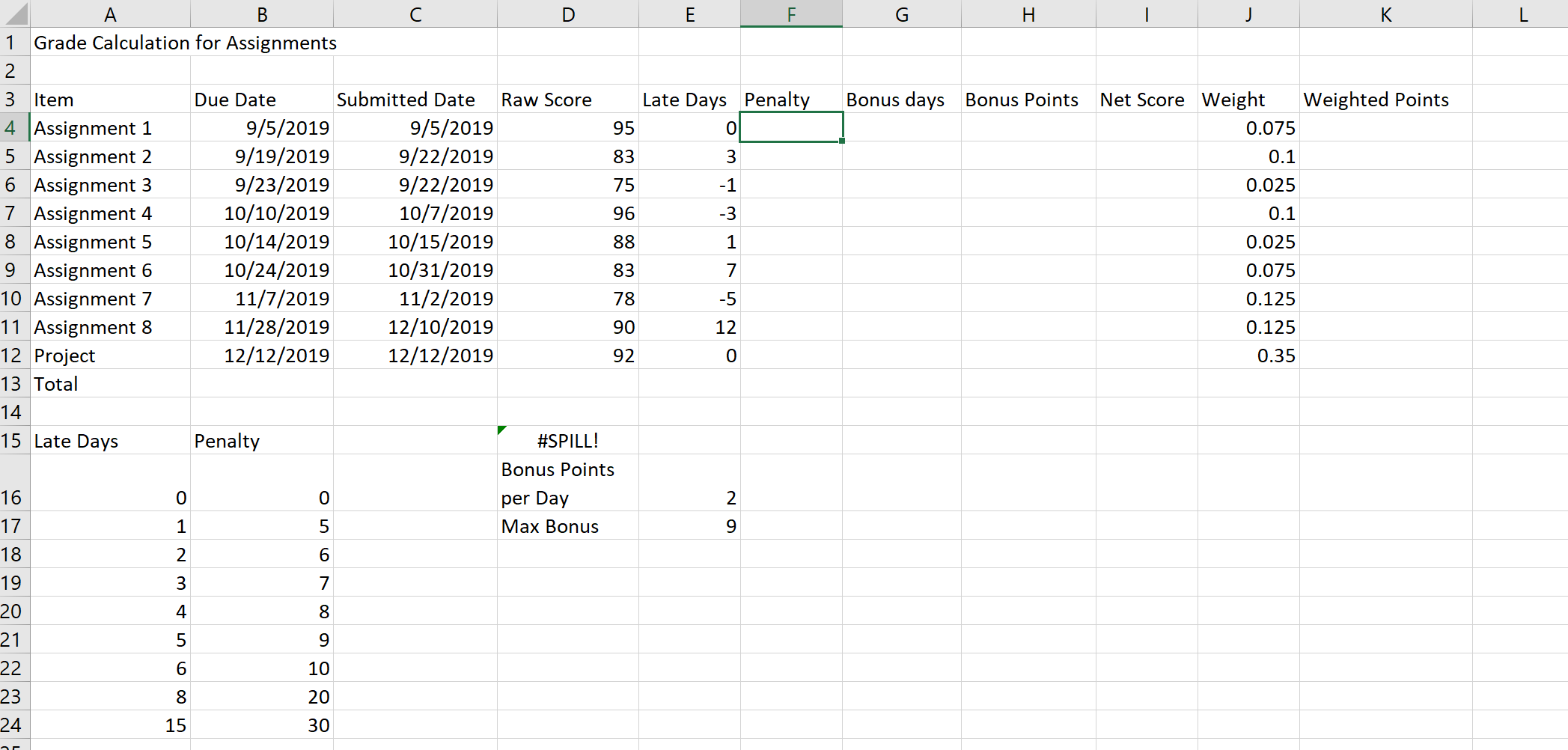 Using cell names defined in the previous step where applicable, write a