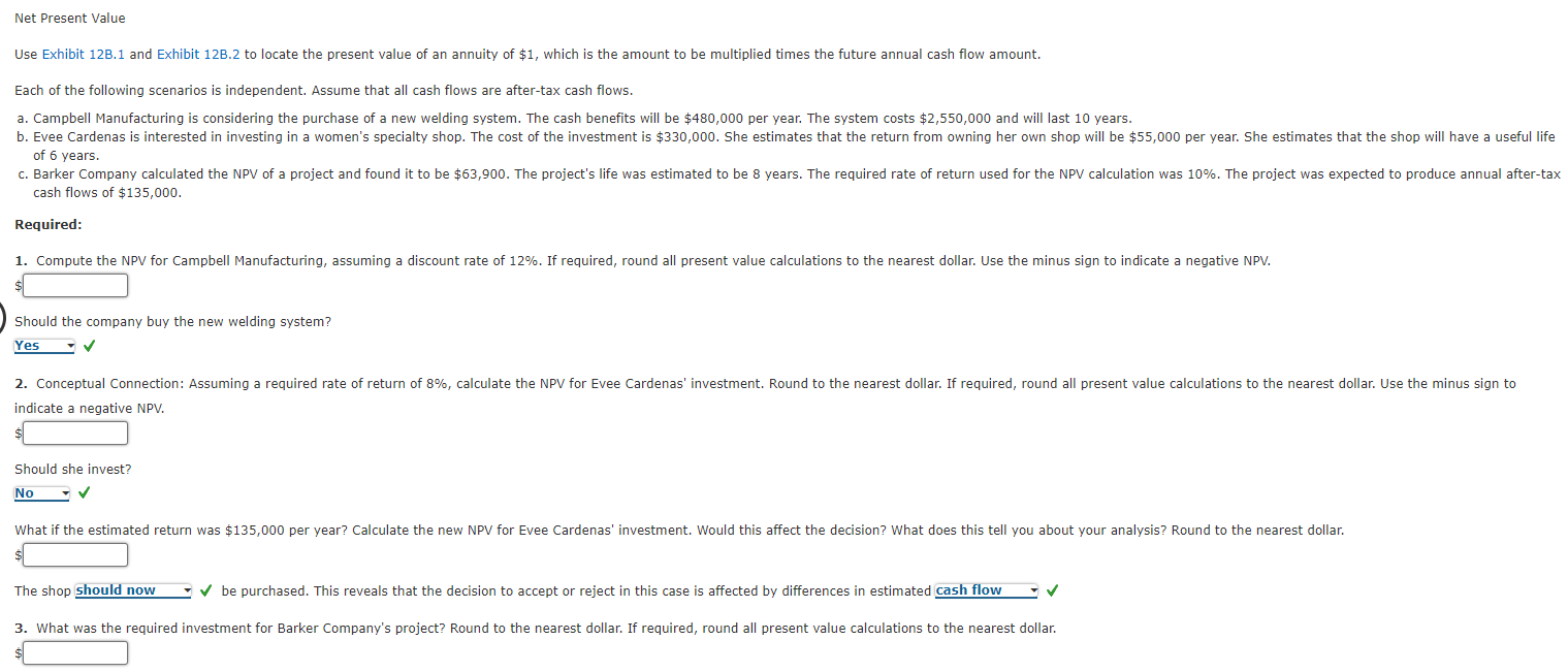 Net Present Value Use Exhibit 123.1 and Exhibit 128.2 to locate