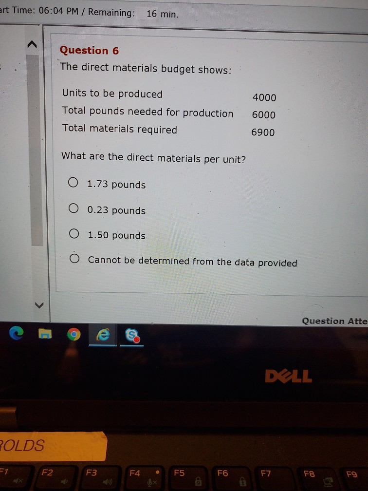 art Time: 06:04 PM / Remaining: 16 min. Question 6 The