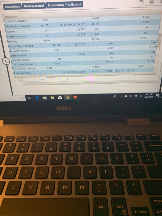 Prepare closing entries for Gimbeli's Gifts and Gadgets In a general journal.