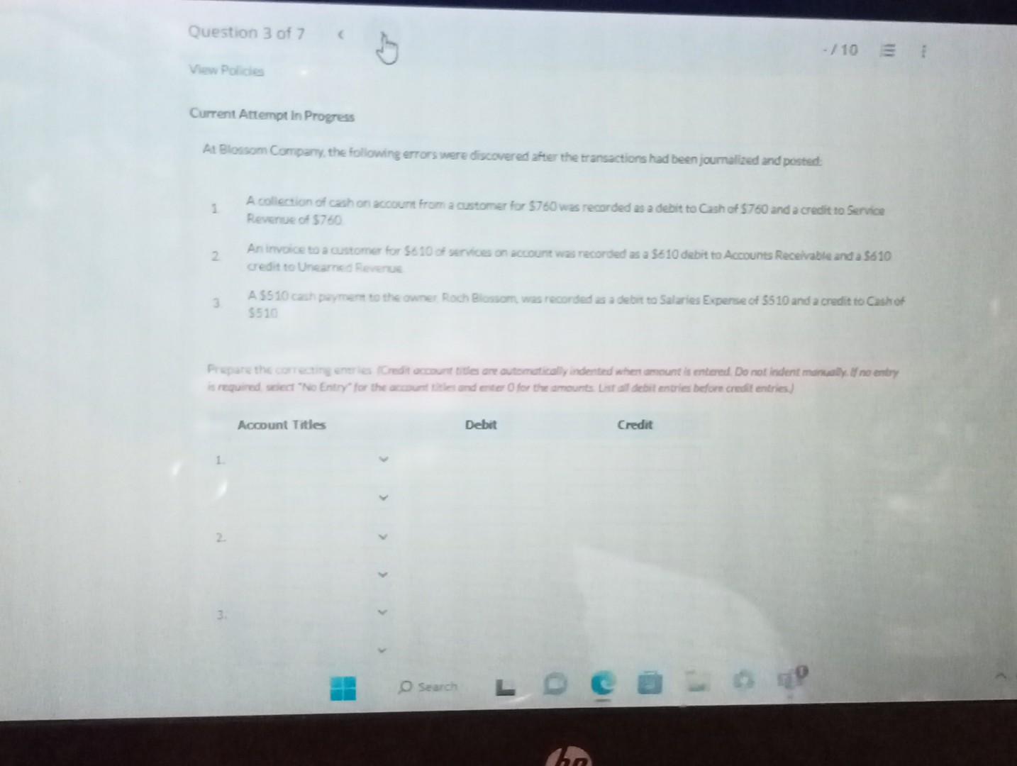  Curtent Artempt in Progress At Blossom Compary, the following errors were