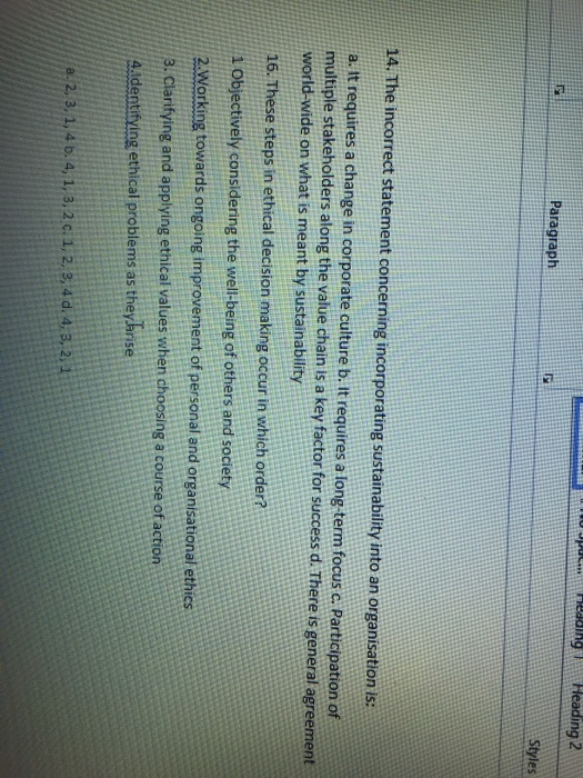  LOL.. heading Heading 2 Paragraph F Styles 14. The incorrect statement