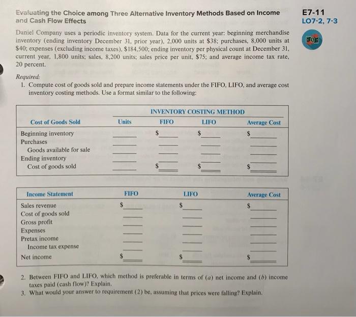 Evaluating the Choice among Three Alternative Inventory Methods Based on Income