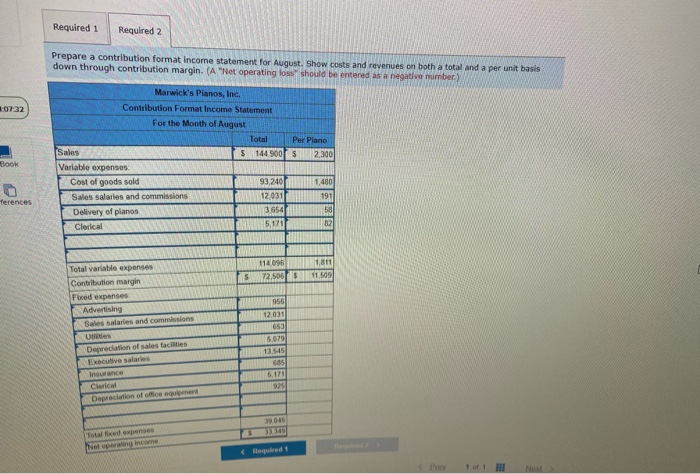  Required 1 Required 2 Prepare a contribution format Income statement for