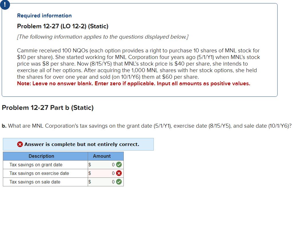 Required information Problem 12-27 (LO 12-2) (Static) [The following information applies