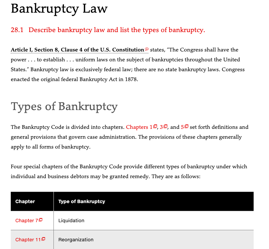 Q: Regarding Chapter 28, compare and contrast Chapters 7, 11, 13, and