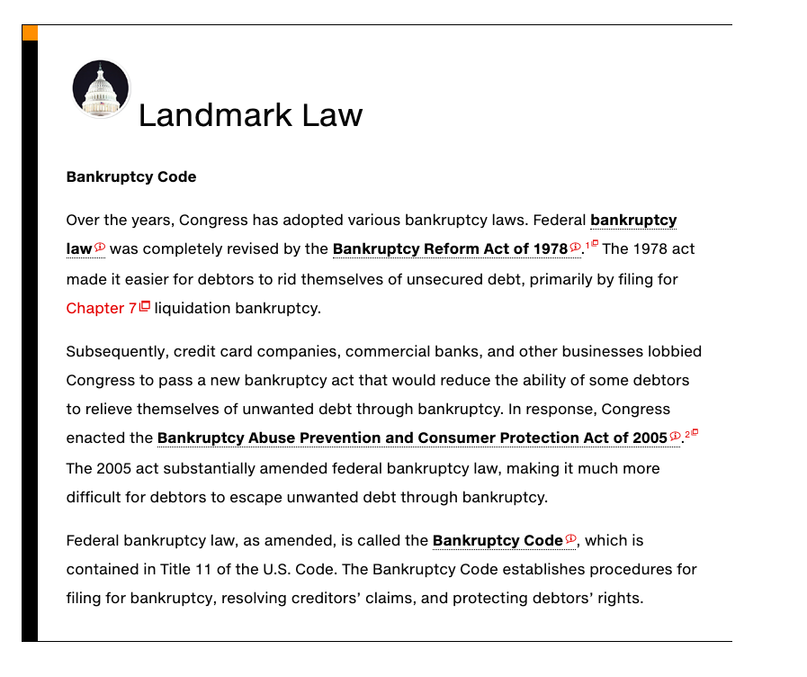 each. Look at the Bankruptcy Abuse Prevention and Consumer Protection Act of