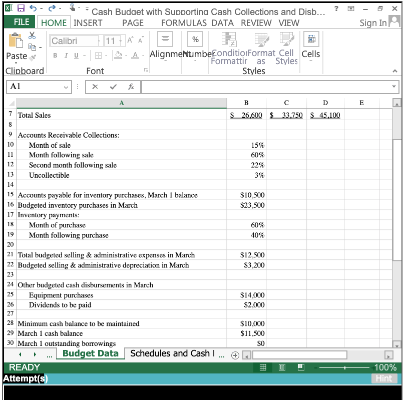 Supporting Cash Collections and Disbursements Schedul... ? INSERT PAGE LAYOUT FORMULAS DATA