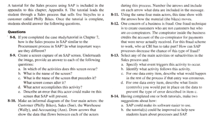 8-8, 8-12, and 8-14 A tutorial for the Sales process using