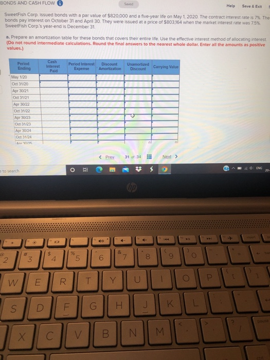  BONDS AND CASH FLOW Saved Help Save & Exit SweetFish Corp.