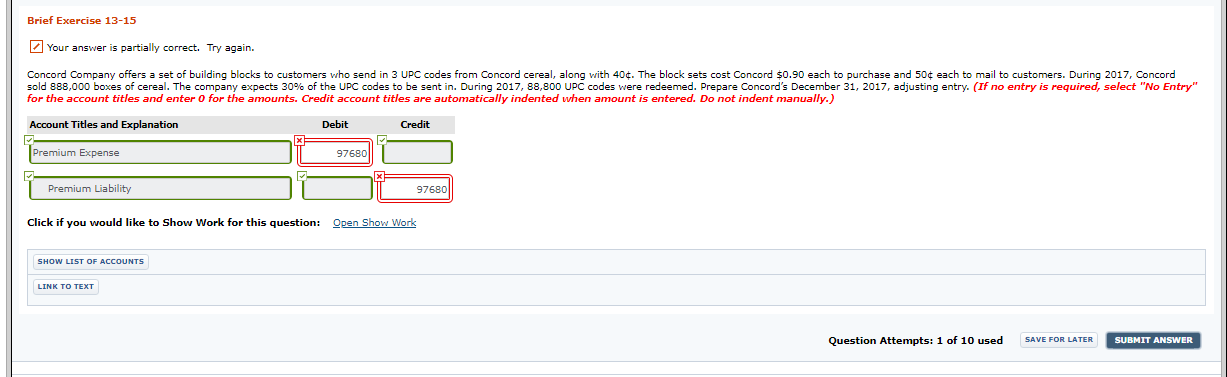Brief Exercise 13-15 Your answer is partially correct. Try again. Concord