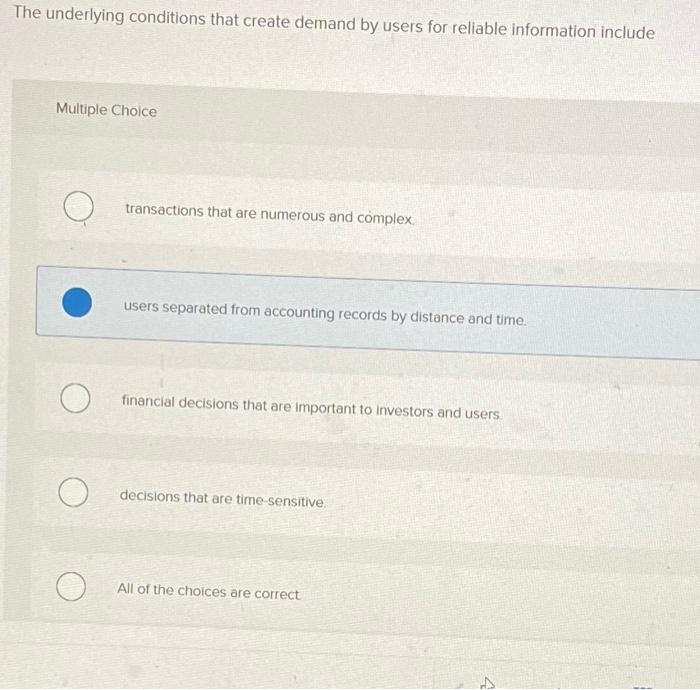  The underlying conditions that create demand by users for reliable information
