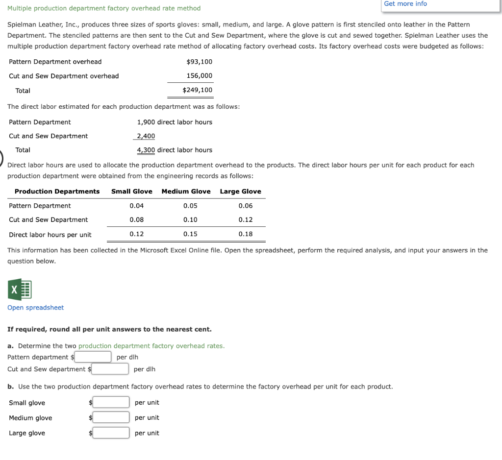 required, round the rate to the nearest dollar. Multiple production department factory