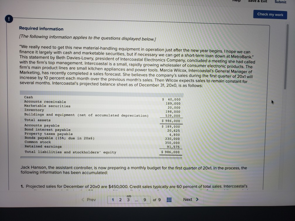Managerial Accouting comprehensive master budget problem elp Save & Exit Submit Check