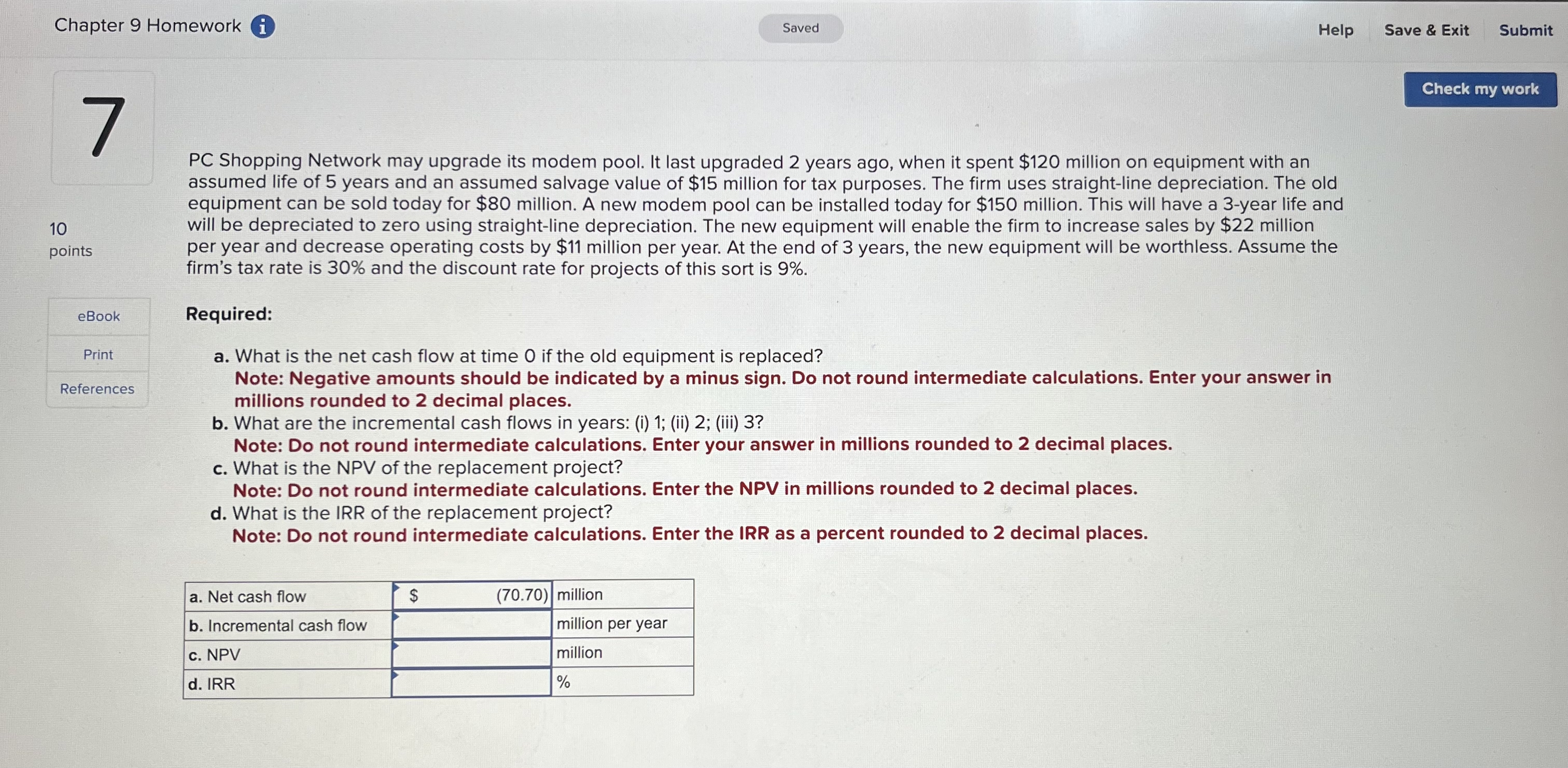  Chapter 9 Homework (i) Help Save & Exit Submit 10 points