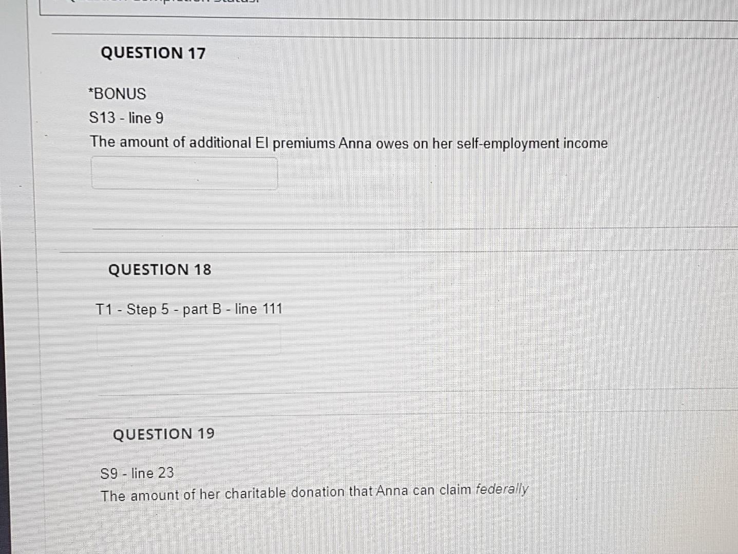 same value) QUESTION 2 *BONUS T2125 - part 7 - line 7H