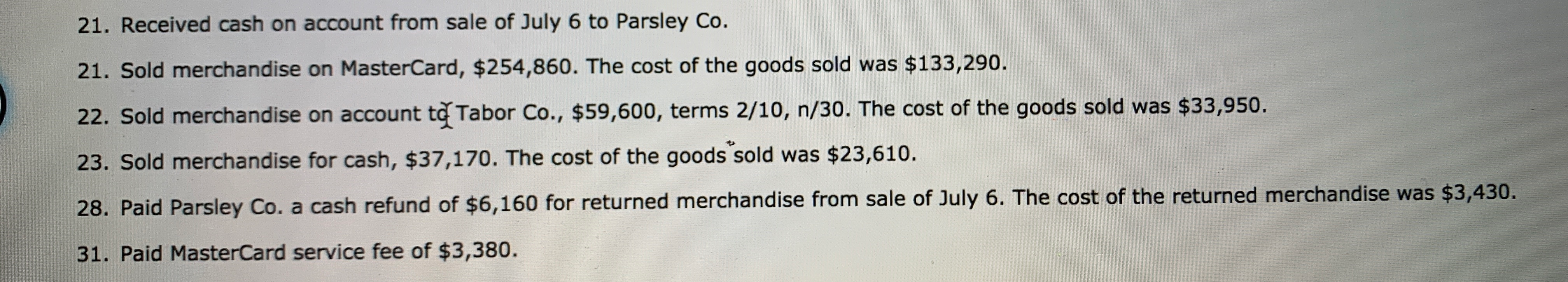 red x. Thank you. Sales and purchase-related transactions using perpetual inventory system