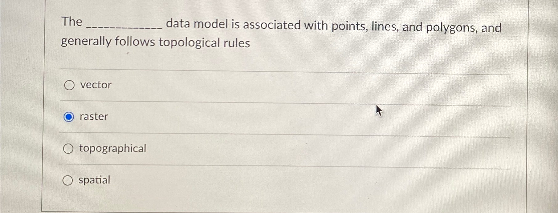  The data model is associated with points, lines, and polygons, and