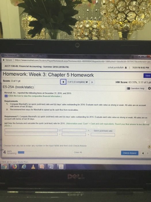  Secure https//www ACCT-130-45: Financial Accounting-Summer 2018 (2018U7B) Homework: Week 3: Chapter