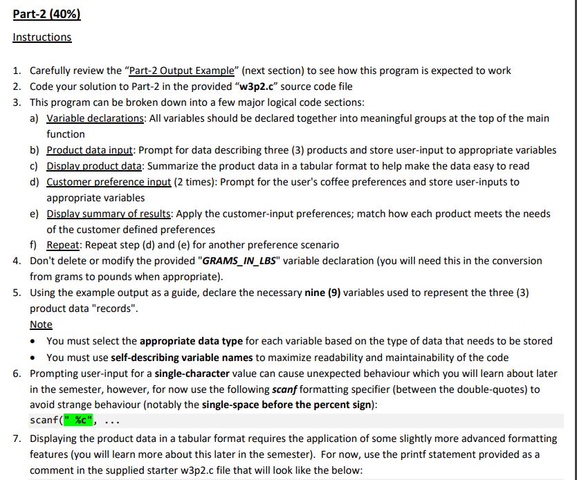  Part-2(40%) Instructions Carefully review the "Part-2 Output Example" (next section) to