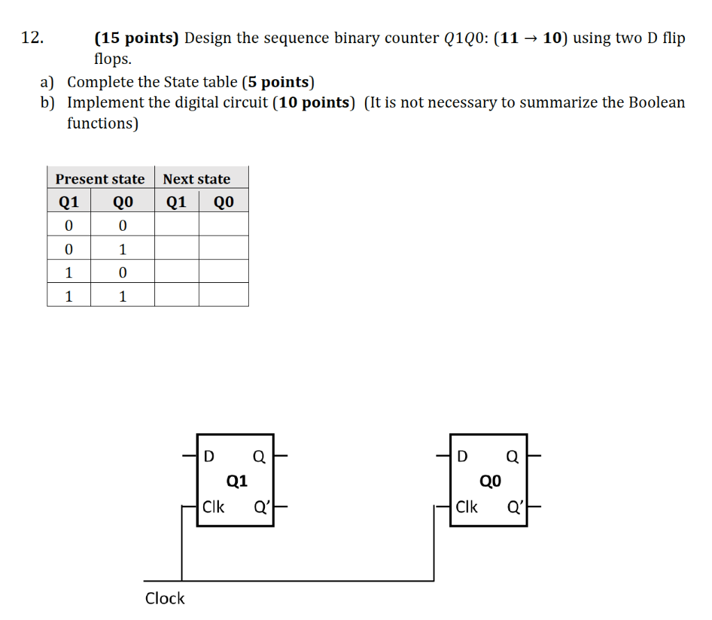 Design the sequence binary counter 10: ( ) using two D flip