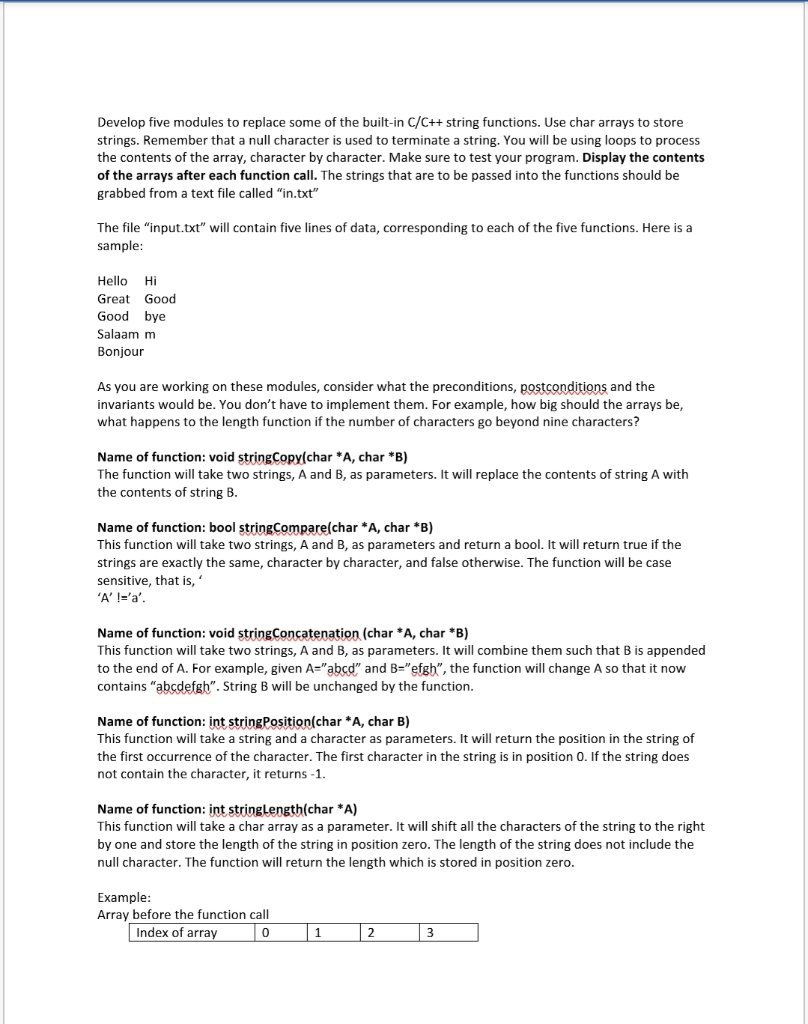  Develop 5 modules to replace some of the built-in C/C++ functions.