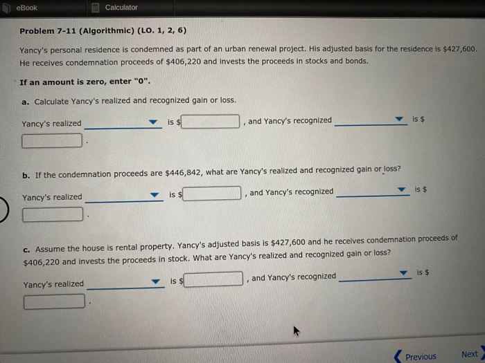  eBook Calculator Problem 7-11 (Algorithmic) (LO. 1, 2, 6) Yancy's personal