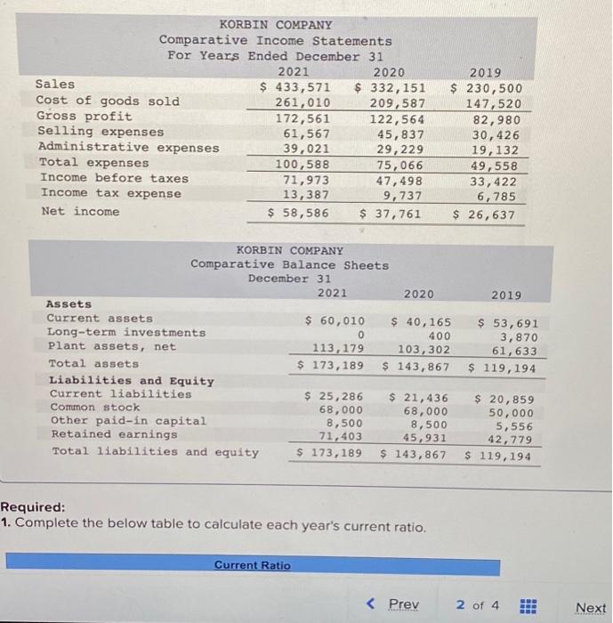  Required: 1. Complete the below table to calculate each year's current