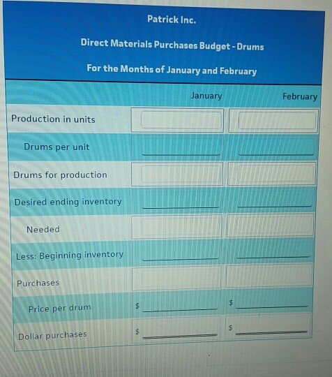 40,000 February 50,000 March 60,000 Each drum requires 6 gallons of chemicals