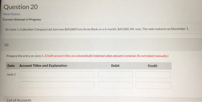  Question 20 View Policies Current Attempt in Progress On June 1,