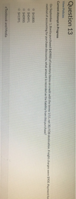  Question 13 View Policies Current Attempt in Progress On September 1,