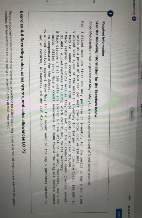  omework Help Save & Exi Chec Required information Use the following