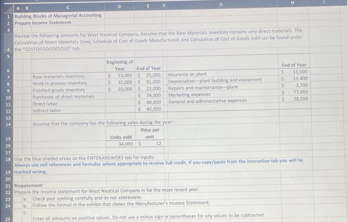 include cell refrences and formulas H D E AB 1 Building Blocks