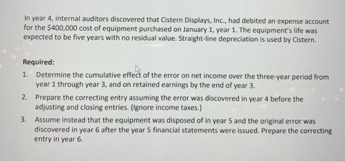 need part 3 to be solve In year 4, internal auditors discovered