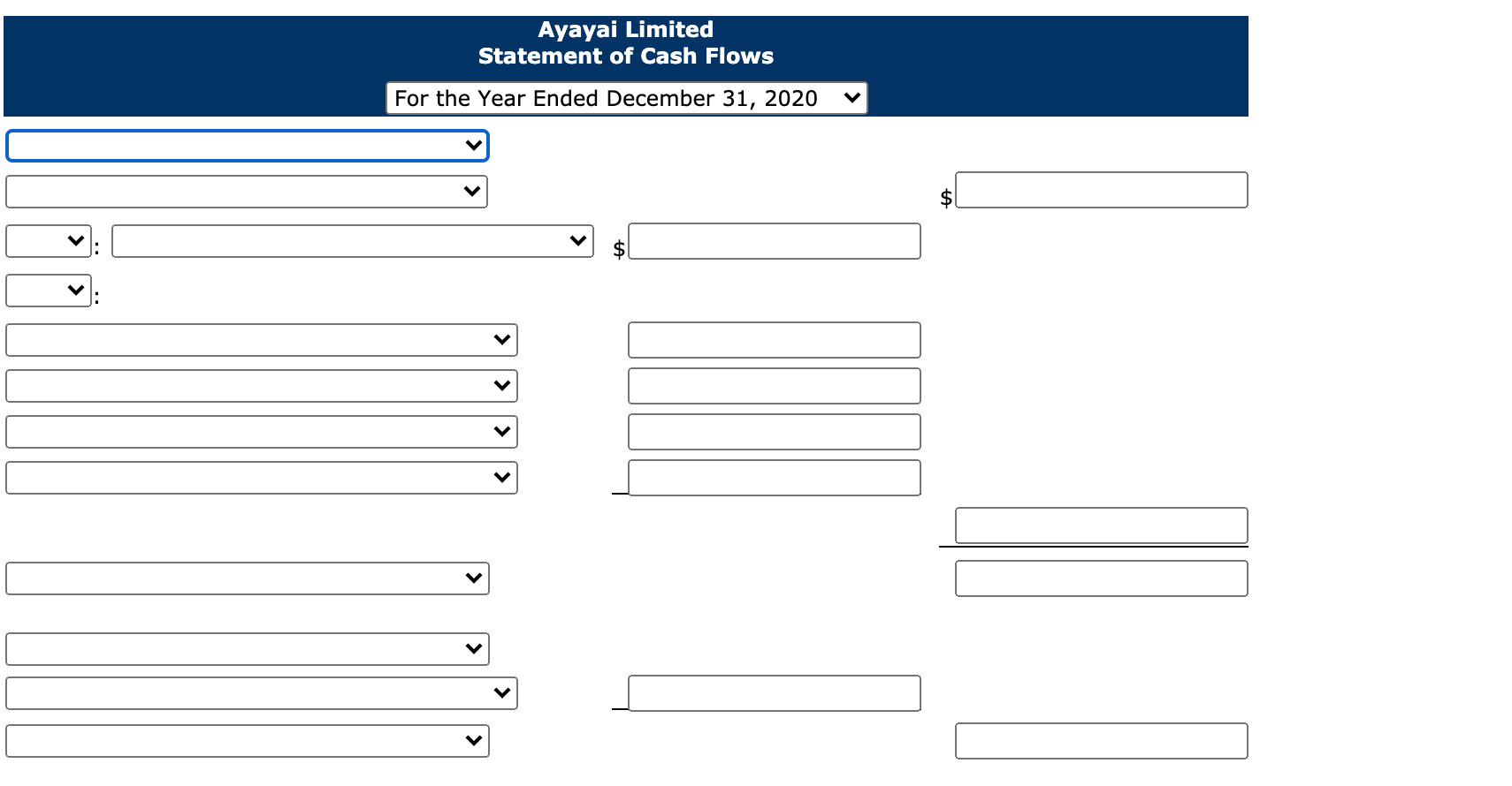 dividends paid as financing activities. Condensed financial data for 2020 and 2019