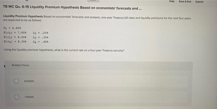 Finance Help Savo & Exit Submit TB MC Qu. 6-15 Liquidity Premium