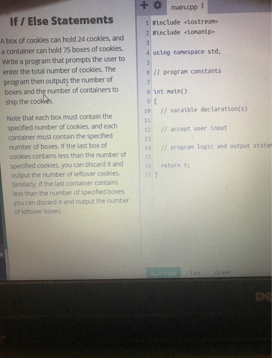  +main.cpp l If I Else Statements !!#include iostrean> 2#include ionantp> A