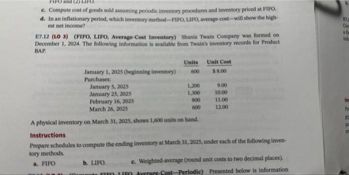 how do i do this c. Compute cost of goods sold assuming