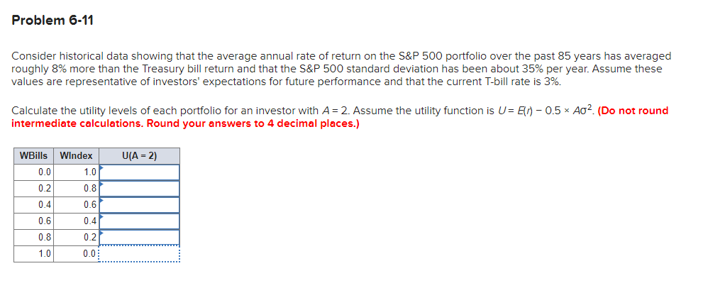  Problem 6-11 Consider historical data showing that the average annual rate