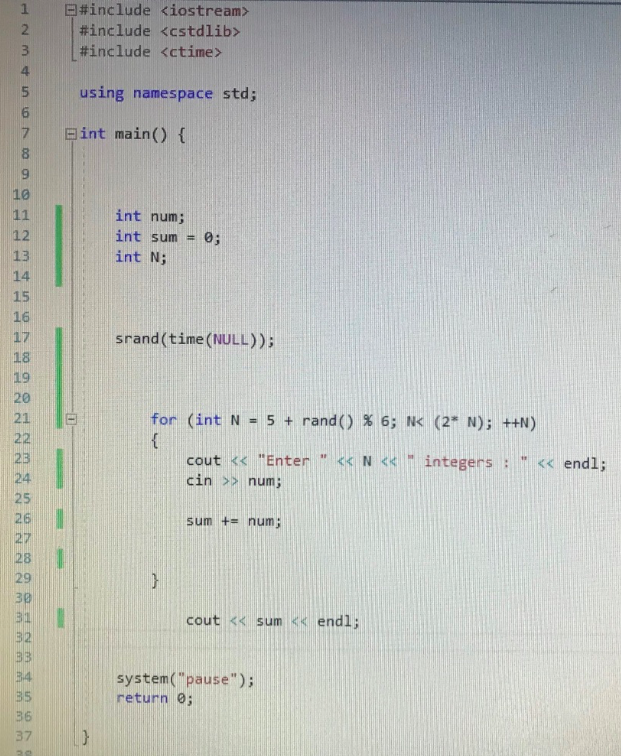 Create a C++ code using a for loop which calculates the sum