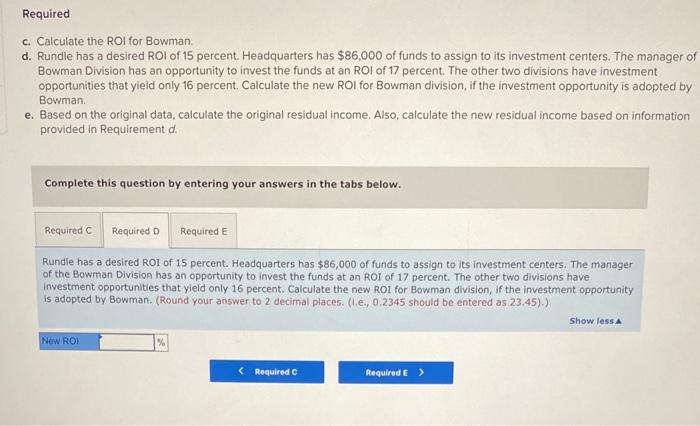 three investment centers. The following financial statements apply to the investment center