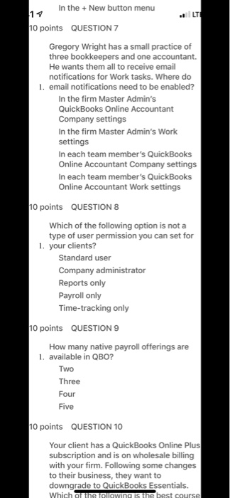  .LT In the + New button menu 17 10 points QUESTION