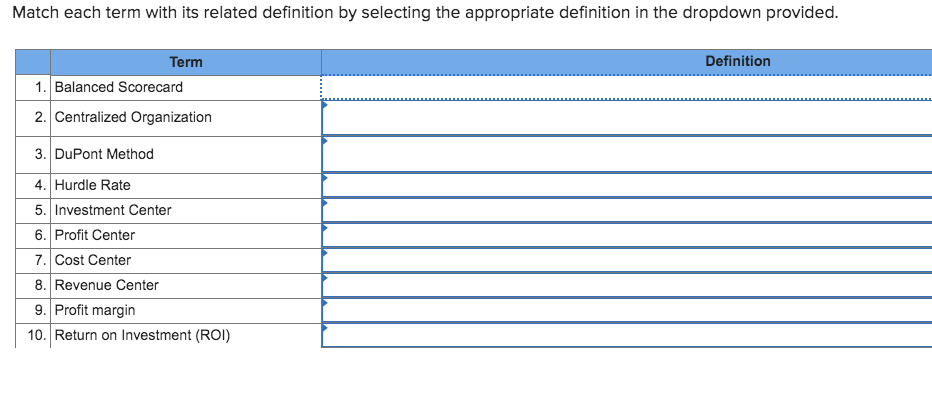 Match each term with its related definition by selecting the appropriate