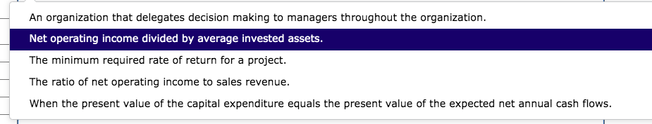 Center 7. Cost Center 8. Revenue Center 9. Profit margin 10. Return