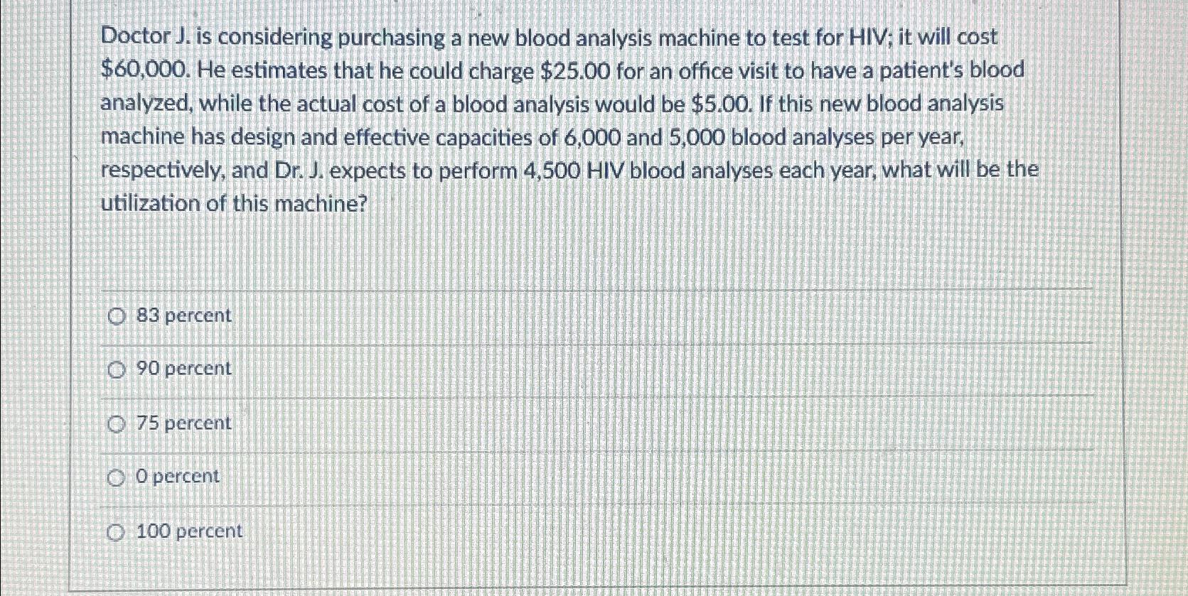  Doctor J. is considering purchasing a new blood analysis machine to