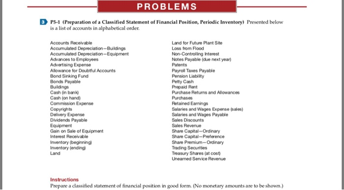 Solve it by computer PROBLEMS 3 P5-1 (Preparation of a Classified Statement