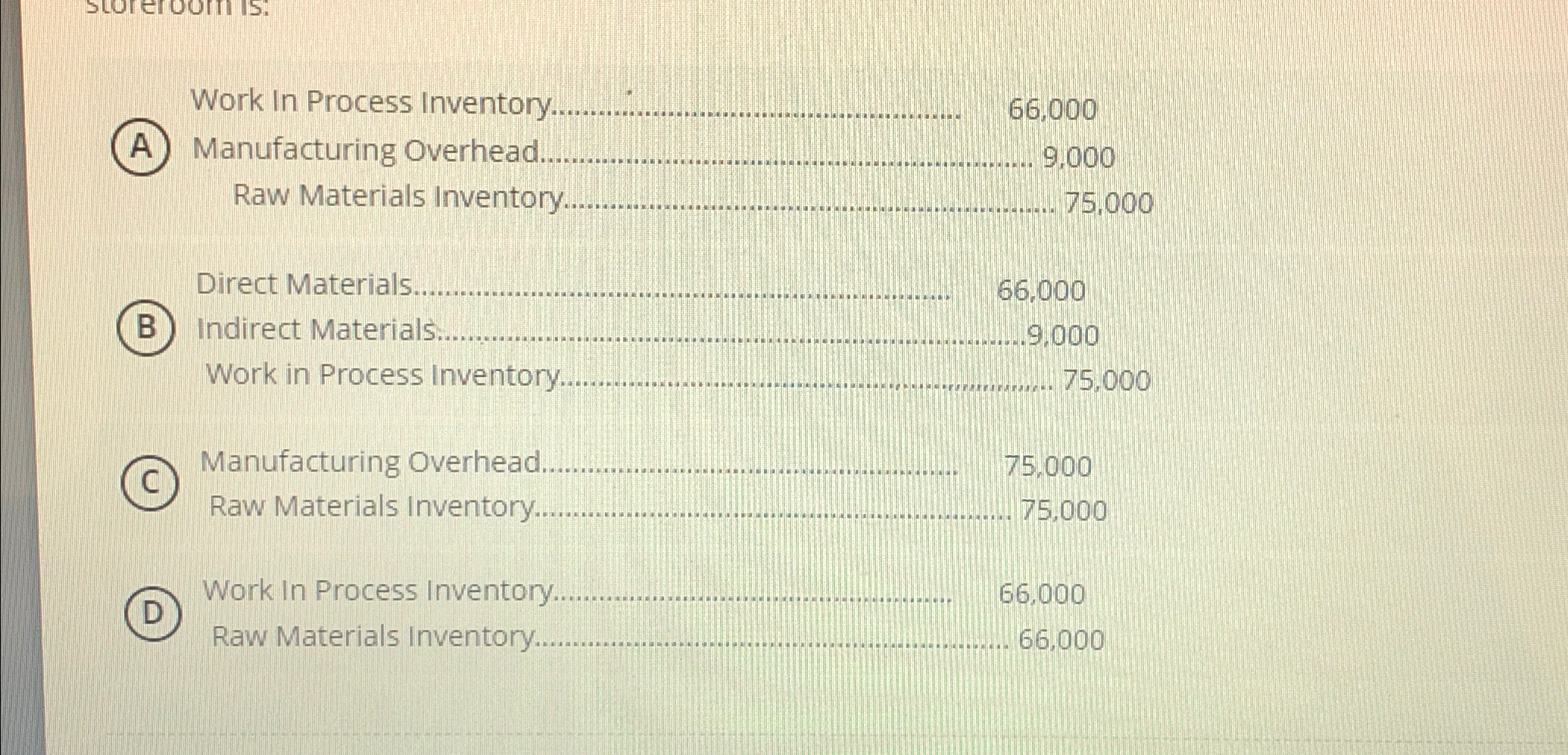  Work In Process Inventory 66,000 Manufacturing Overhead 9,000 Raw Materials Inventory.