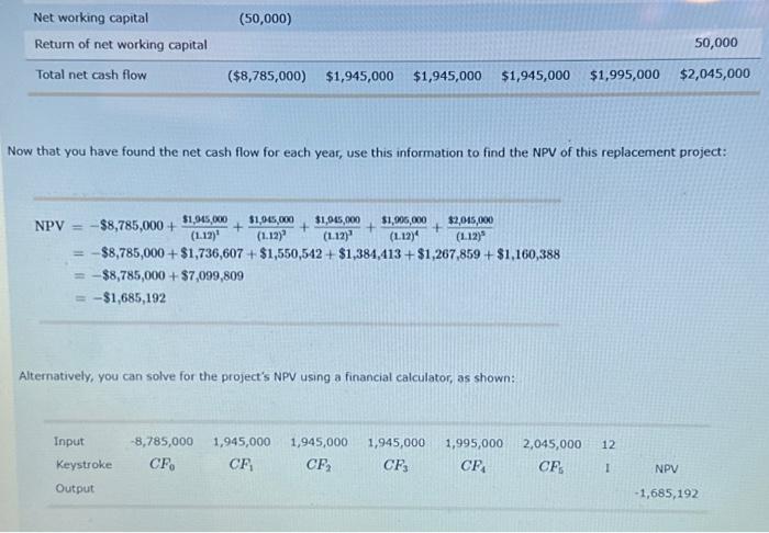 analyze to find the NPV of the replacement project. You will want
