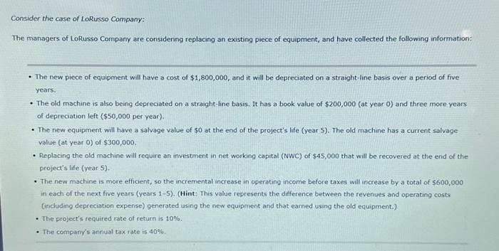 to construct a table to help you analyze the project's incremental cash