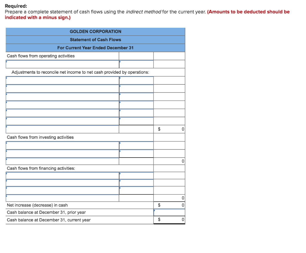 income statement, comparative balance sheets, and additional information follow. For the year,
